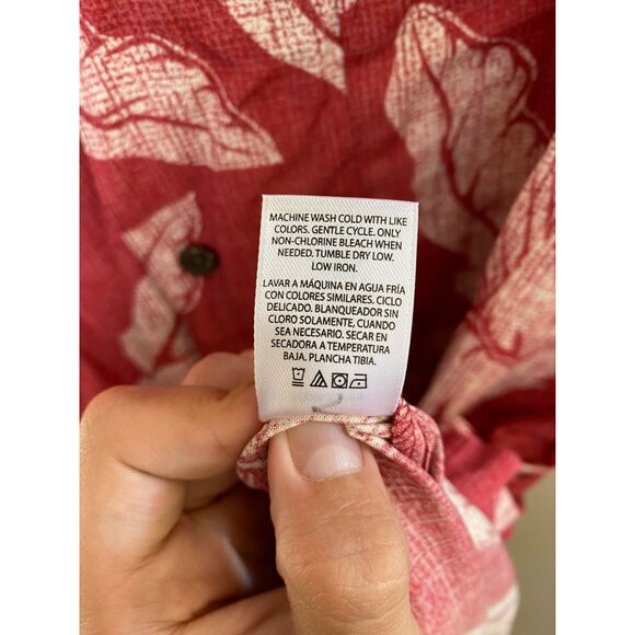 George Mens Red Floral Hawaiian Button-Up Shirt L/42-44 Lightweight Rayon Summer - Picture 6 of 7